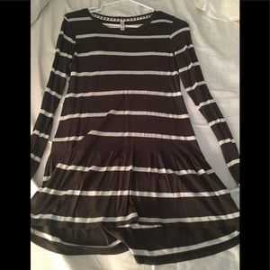 Dark olive green striped peplum top. Size S